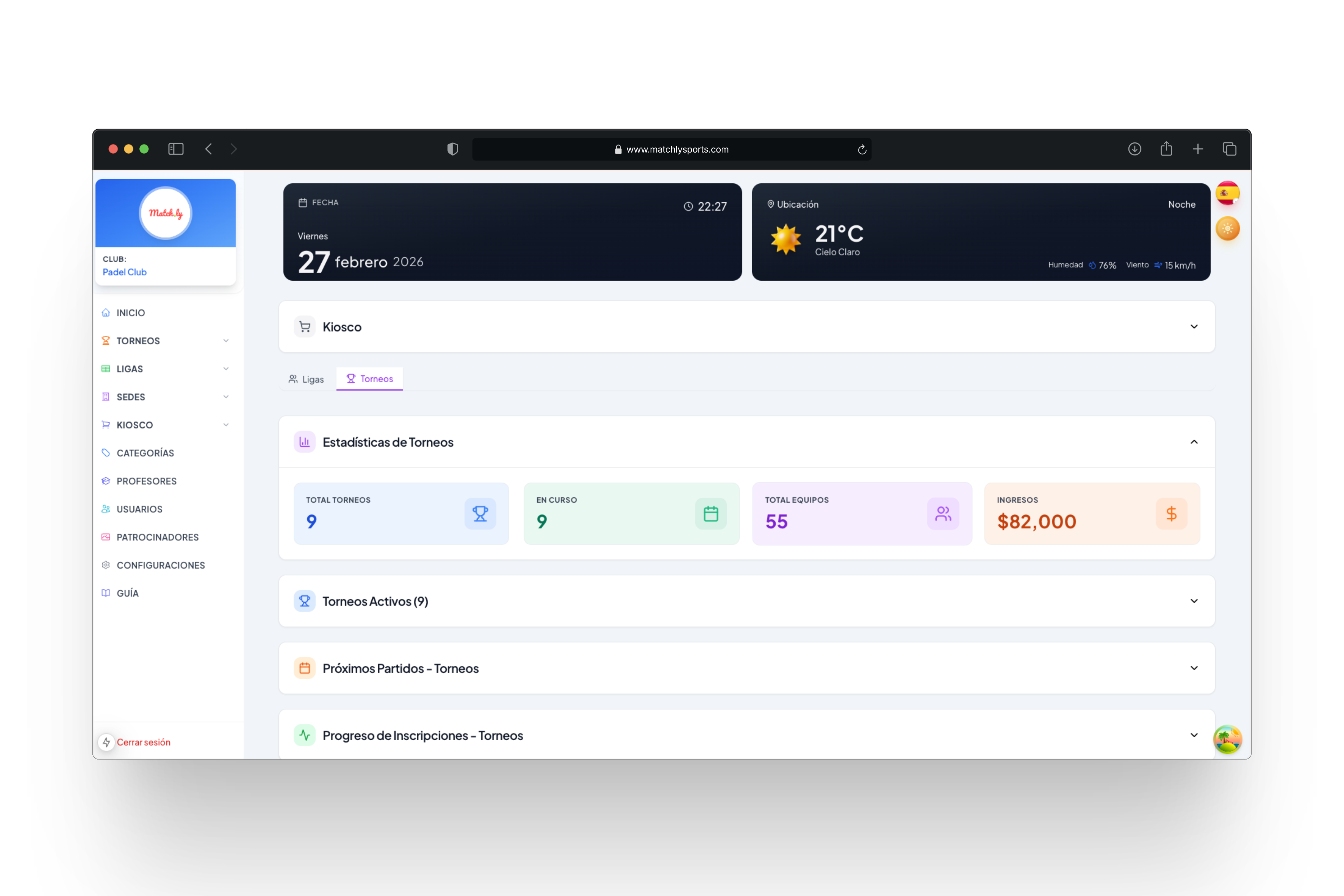 Matchly - panel de administración