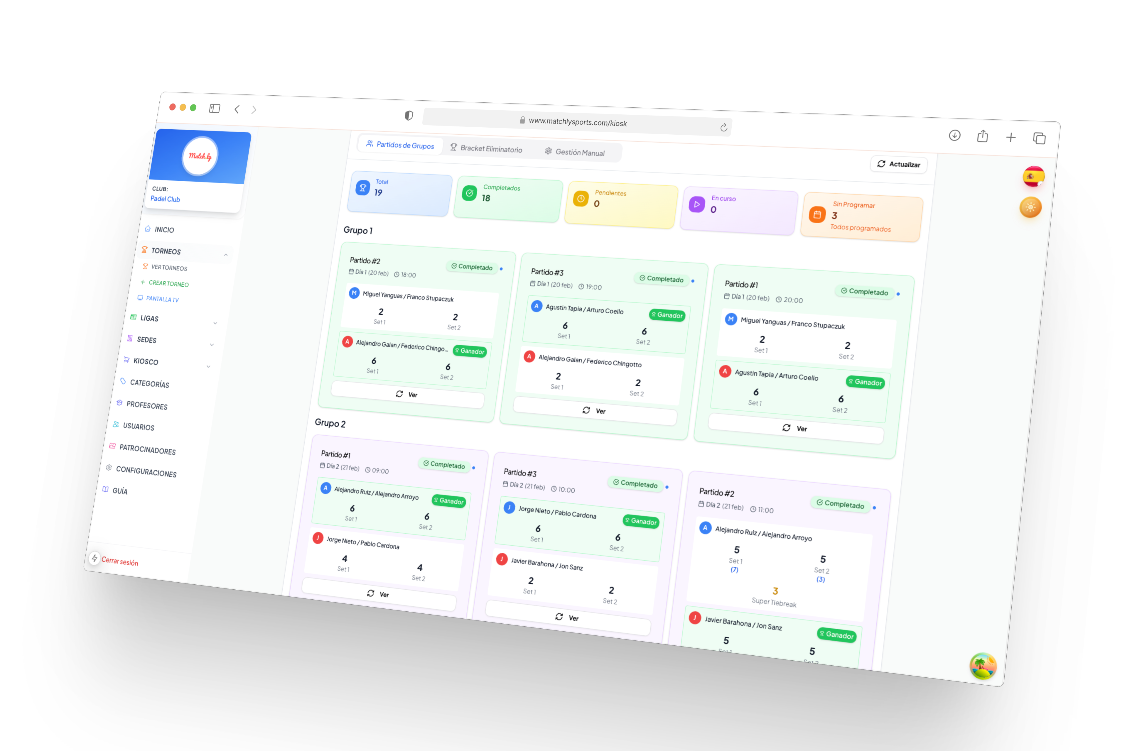 Matchly - panel de administración para clubs de pádel