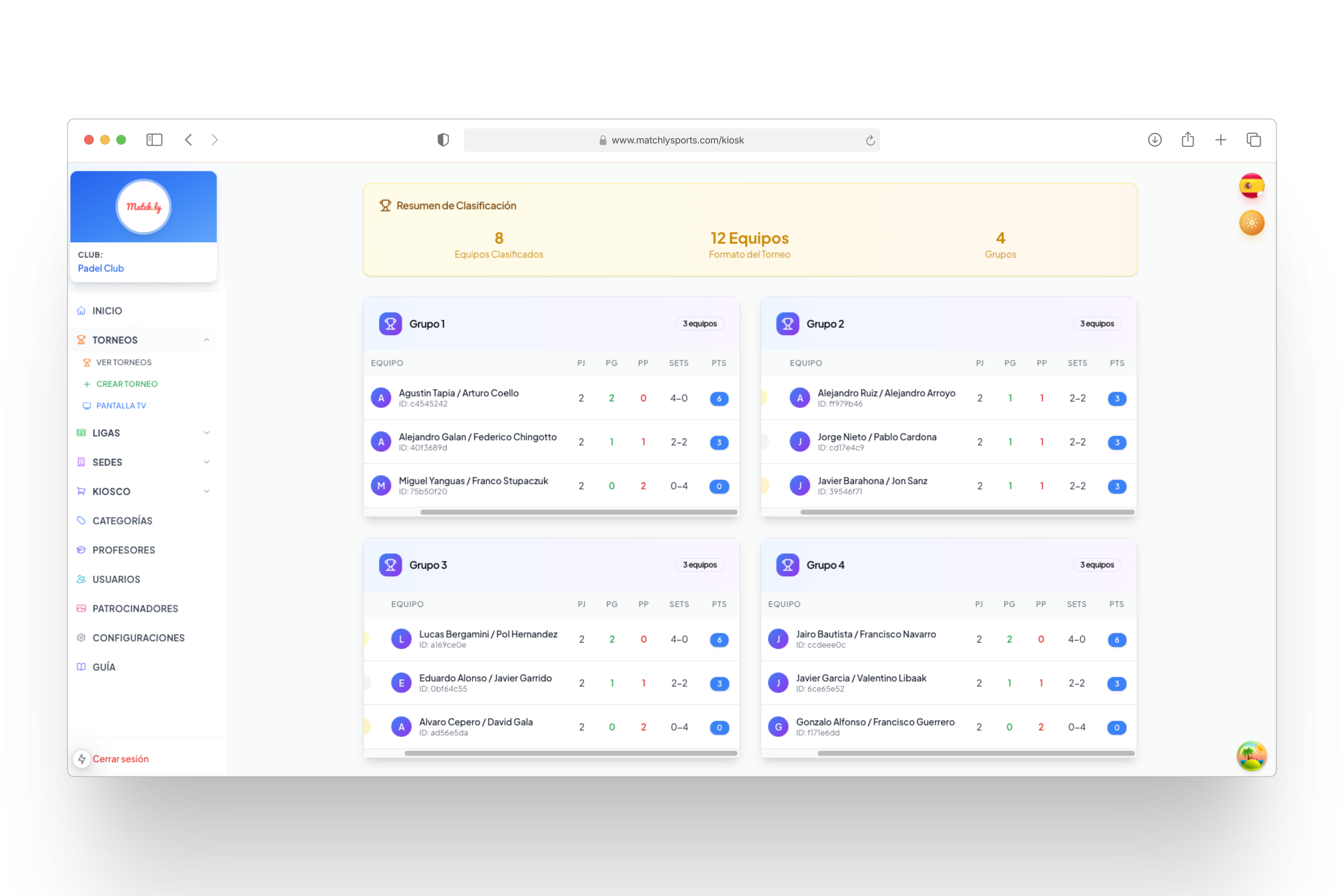 Matchly - vistas y tablas
